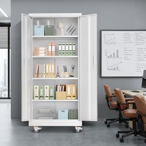 Rolling Metal Storage Cabinet with Adjustable Shelves