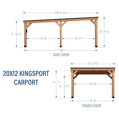 Kingsport 20' x 12' Cedar Wood Outdoor Carport Garage with Heavy