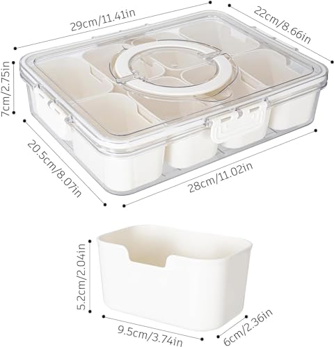 Divided Snack Serving Tray with Lid and Handle travel Snackle Box Charcuterie Container Portable Storage Organizer for Candy