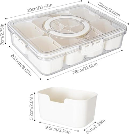 Divided Snack Serving Tray with Lid and Handle travel Snackle Box Charcuterie Container Portable Storage Organizer for Candy