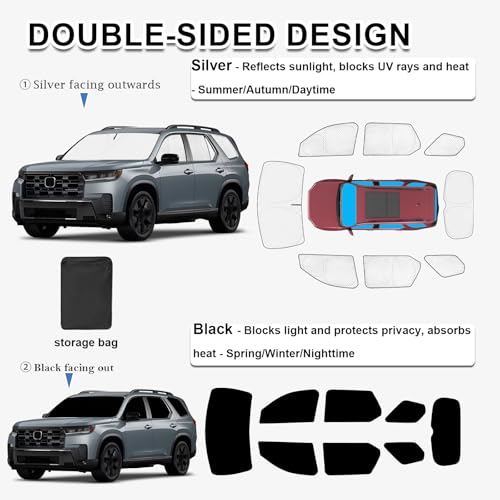 8pcs Thicken Sun Shades for Honda Pilot 2025 2026 Accessories