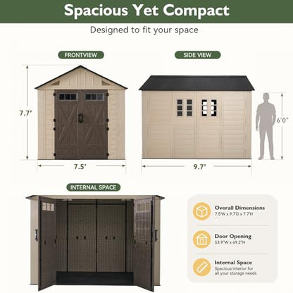 8x8 Ft Outdoor Storage Shed with Lighe & Floor