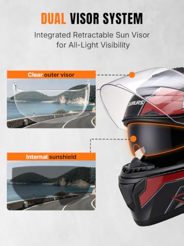 Modular Motorcycle Helmets Full Face Flip up Street Bike Motorcycle Helmet for Unisex Adult Red