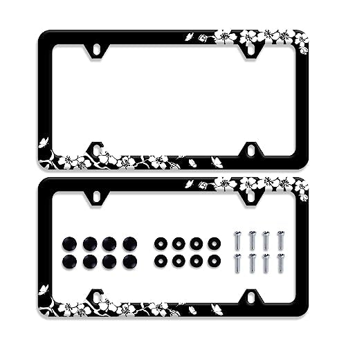 2Pcs Cherry Blossom License Plate Frame Stainless Steel Accessory12.3x6.3In