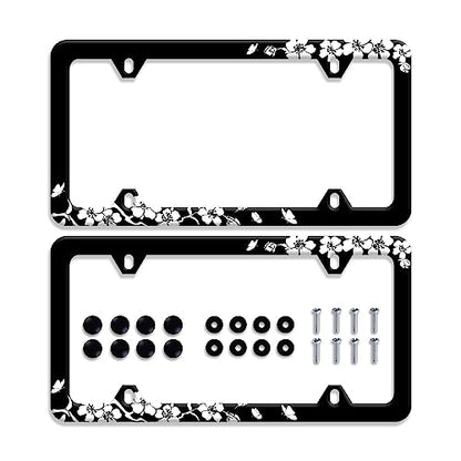 2Pcs Cherry Blossom License Plate Frame Stainless Steel Accessory12.3x6.3In