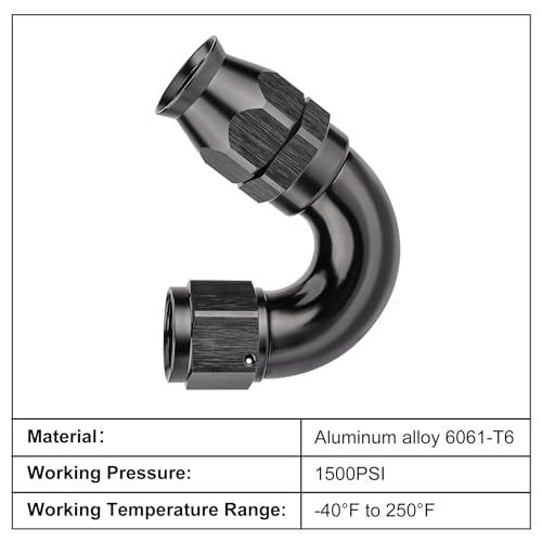 8AN 150 Degree PTFE One Piece Full Flow End Hose Fitting Aluminum Black