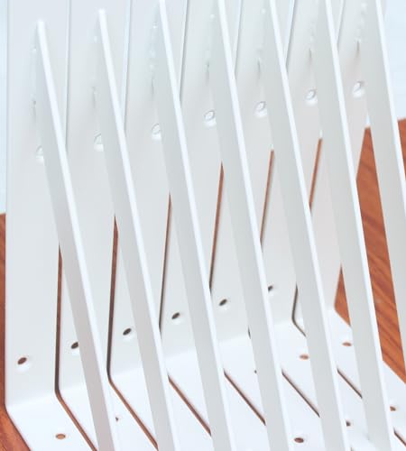 20 Pack L10 x H 8" White Heavy Duty Shelf Brackets with Screws Metal Shelf Brackets Shelf Support Angle Brackets for Shelves L Brackets Heavy Duty Floating Shelf (20 Count)