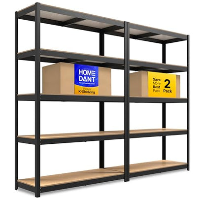 House 48.1" W 5 Tier Heavy Duty Garage Shelving Adjustable Metal Rack Storage Shelves Standing Shelf Unit Organizers Industrial Warehouse Basement Black 2Pack (2 Count)