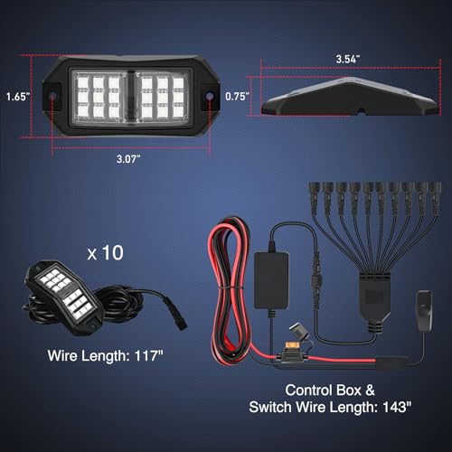RGB LED Rock Lights Kit 10 PCS 18LED Wide Angle Wheel Well Light