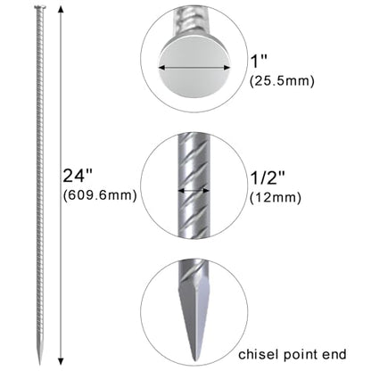 Rebar Stakes 24 Inch Galvanized Metal Steel Ground Spikes Heavy Duty (4 Count)