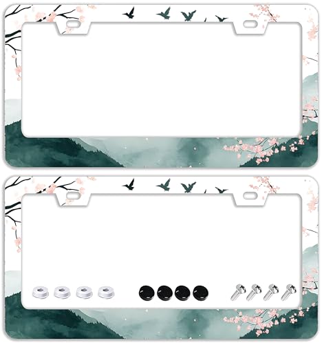 Mountains Cherry Blossom License Plate Frames
