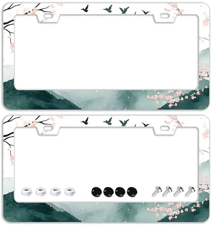 Mountains Cherry Blossom License Plate Frames