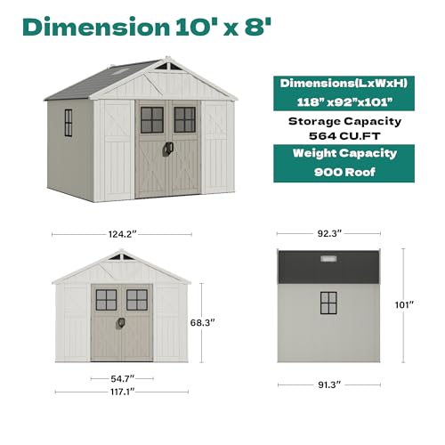 10x8 FT Resin Outdoor Storage Shed with Floor