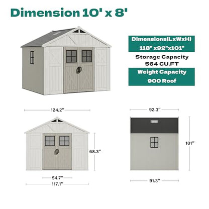 10x8 FT Resin Outdoor Storage Shed with Floor