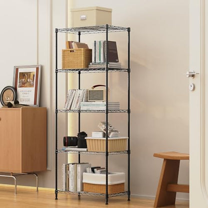 1250 lbs 5 Tier Shelf Metal Storage Shelves Wire Rack Closet Organizers with Wheel for Garage Kitchen Bathroom Laundry Black 13.7" D x 23.6" W x 62.4" H (5 Count)