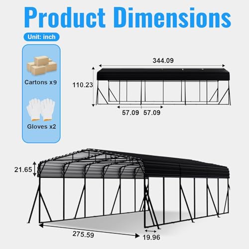 20x30FT Large Heavy Duty Carport with Side Support Poles for All Weather
