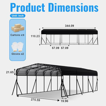 20x30FT Large Heavy Duty Carport with Side Support Poles for All Weather