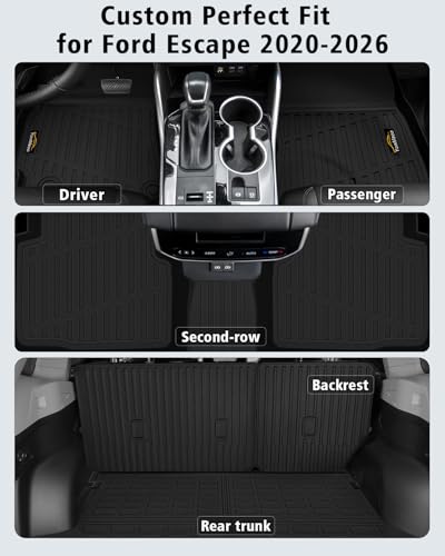 Floor Mats & Cargo Mat with Backrest Mat Custom for Ford Escape 2020