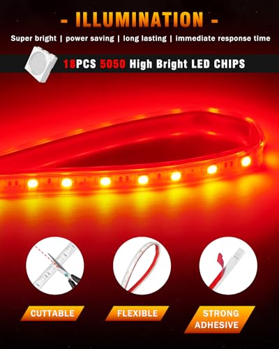 Red LED Underglow Strip Lights 12V 32CM IP67 for Car Golf Cart Pack of 6 (6 Count)