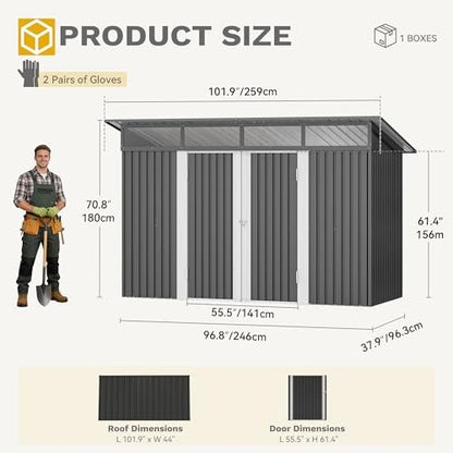 9x4 FT Outdoor Storage Shed with Acrylic Windows