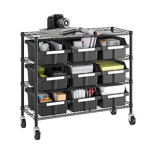 4-Tier NSF 9-Bin Steel Wire Shelving Rack, 36"W x 14"D x 31"H, Graphite