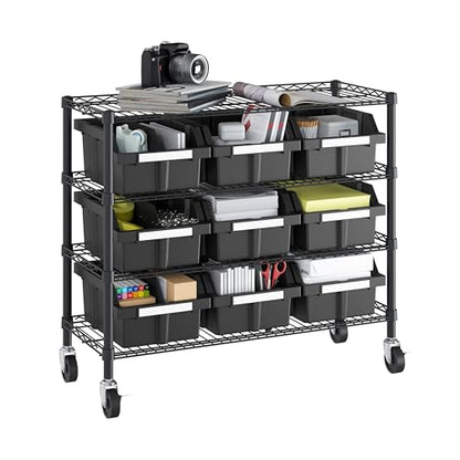 4-Tier NSF 9-Bin Steel Wire Shelving Rack, 36"W x 14"D x 31"H, Graphite