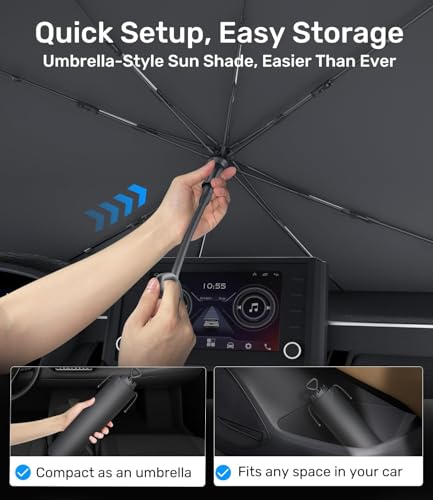 2026 Upgraded Car Windshield Sun Shade [Cool Down by 75℉ ] with Heat Insulation Coating