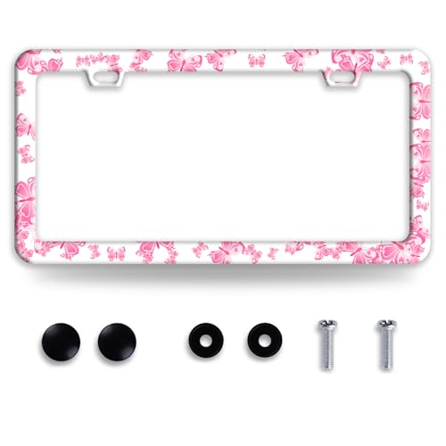 Pink Butterfly Animal Stainless Steel License Plate Frame for US Cars Decor