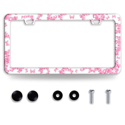 Pink Butterfly Animal Stainless Steel License Plate Frame for US Cars Decor