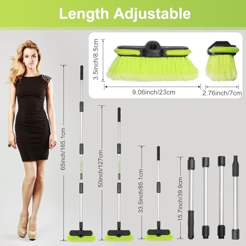 65”165cm Car Wash Brush Long Handle Soft Bristle Scrub Cleaning Mop with 4 Hand