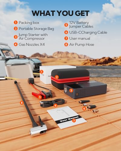 Car Battery Jump Starter with Air Compressor