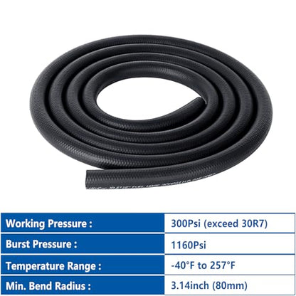 5 16" ID Fuel Hose Line Push Lock NBR Rubber SAE 30R7 300PSI 5ft (5 Foot)