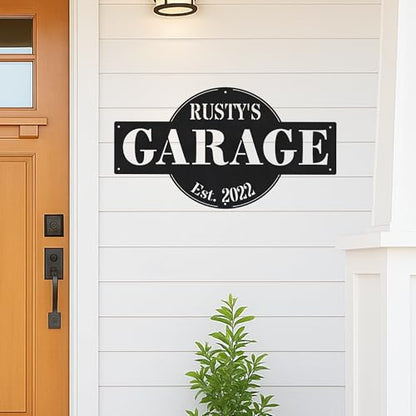 Custom Garage Workshop Metal Sign Personalized Tool Name Wall Art for Car Truck Mechanic Shop Decor Durable Steel Sign for Dad Husband Men’s Auto Workspace or Fence