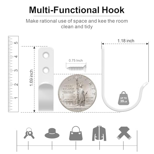 15 Pack White Metal Wall Mount Hooks for Hanging Coats & Towels (15 Count)