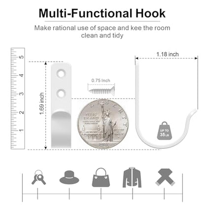 15 Pack White Metal Wall Mount Hooks for Hanging Coats & Towels (15 Count)