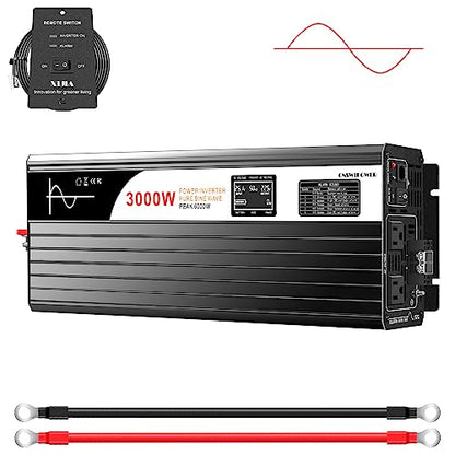 3000W Pure Sine Wave Inverter 24V DC to 120V AC Converter for Home
