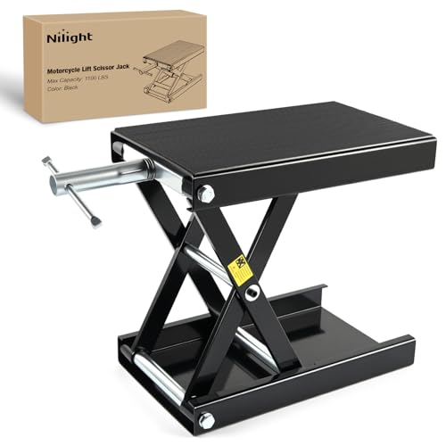 Motorcycle Lift Jack 1100 LBS Motorcycle Scissor Jack Stand Lift with Wide Deck Crank Handle 3.4"