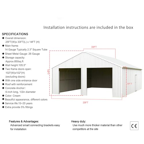 33FT x 25FT Metal Carport