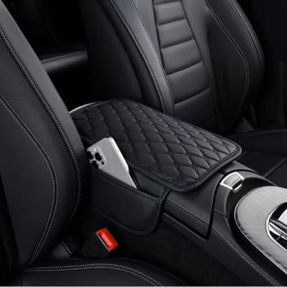 Car Armrest Cover Leather Car Console Covers Box Pad with Pocket and Tissue Box Arm Rest Cover for Car for SUV Truck Sedan Vehicle
