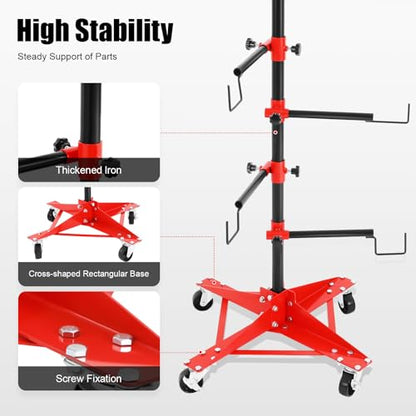 Panel Tree Stand for Painting Rotatable FreeStanding Panel Paint Holder with Wheels Adjustable Center Post for Hang Automotive Doors Fenders Bumpers