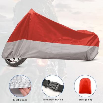 Motorcycle Cover for Harley Davidson for Honda for Suzuki All Season Weather Waterproof Sun Motorbike Cover Fits Up to 78.74'' Motorcycles Vehicle Cover M Red Silver Tone