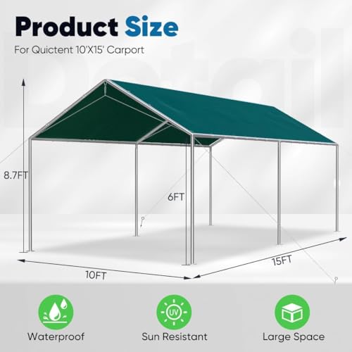 10x15 ft Heavy Duty Car Canopy Galvanized Frame Carport Outdoor Party Tent Boat Shelter with 3 Reinforced Steel Cables