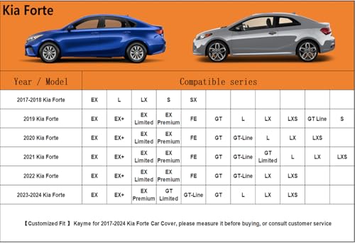 6 Layers Car Cover Custom Fit for Kia Forte