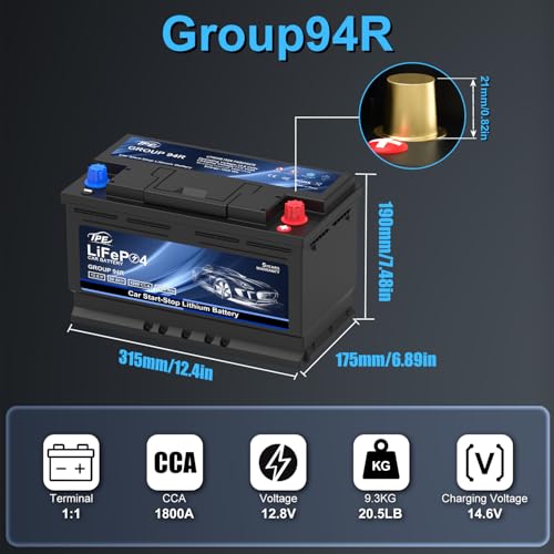 GROUP 94R High Performance LiFePO4 12.8V 80AH 1024WH Automotive Lithium Battery with 1800 CCA