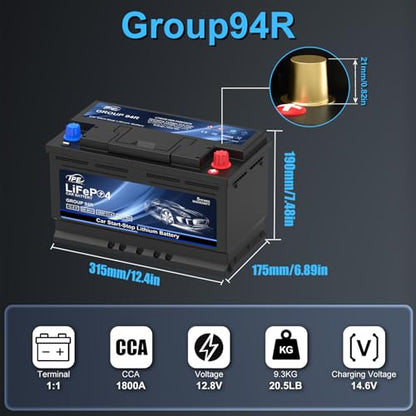 GROUP 94R High Performance LiFePO4 12.8V 80AH 1024WH Automotive Lithium Battery with 1800 CCA