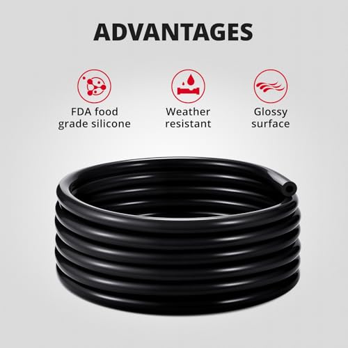 5/32 1/4 5/16 1/2 Silicone Vacuum Tubing Hose Line Kit 10FT 130PSI Max Pressure Black (4mm 6mm 8mm 12.7mm)