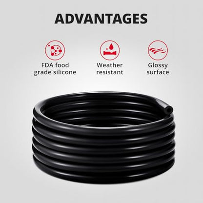 5/32 1/4 5/16 1/2 Silicone Vacuum Tubing Hose Line Kit 10FT 130PSI Max Pressure Black (4mm 6mm 8mm 12.7mm)