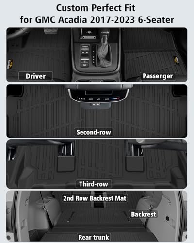 Floor Mats & Cargo Liner & Backrest Mat for GMC Acadia 6 Seats 2017