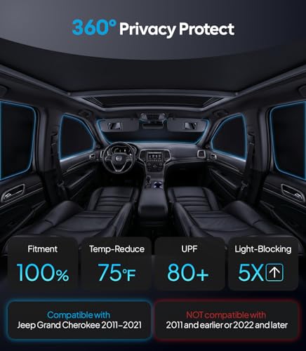 2026 8PC Full Set Window Sunshade for Jeep Grand Cherokee 2011 (8 Count)