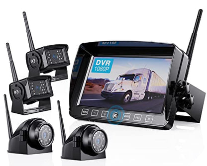 Wireless Backup Camera Kit with 7'' DVR Quad Split Monitor
